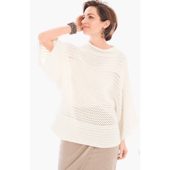 Black Label by Chico's Sweaters - Black Label by Chico’s Womens Ivory Open Weave Boxy Knit Top Dolman Sleeve L/XL